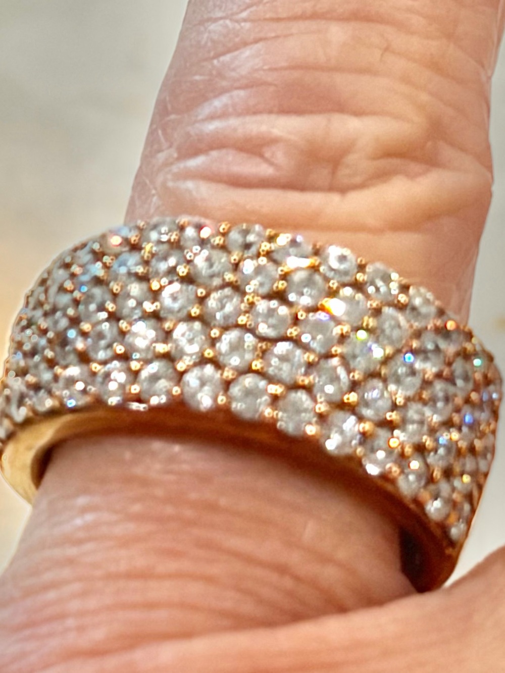 Stunning Rose Gold Plated Sterling Silver 5-Row Pavé CZ Wide Band Ring Size 5.25